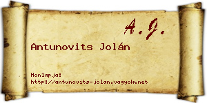 Antunovits Jolán névjegykártya